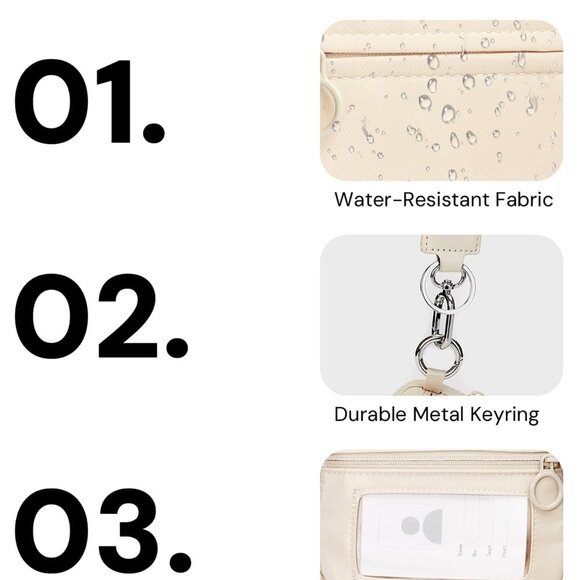 Beige Mini Zip Card Case for Women with Clear ID Window, Coin Purse, Lightweight - Picture 4 of 8